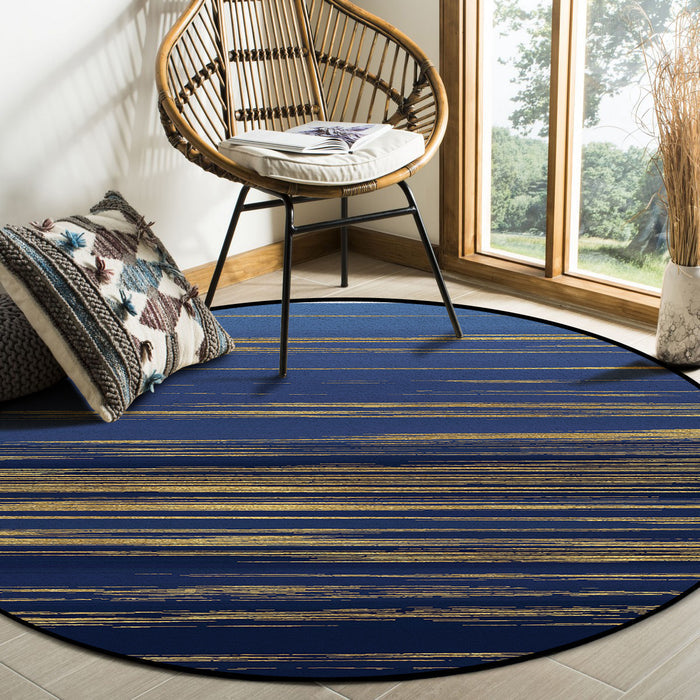 Blue Marbling yellow lines Circular Felt Rugs - LeobonZone