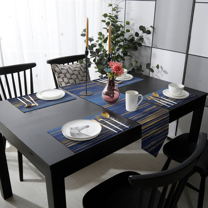 Blue Marbling yellow lines Table Flag And Table Mat Suit Sharp angle - LeobonZone