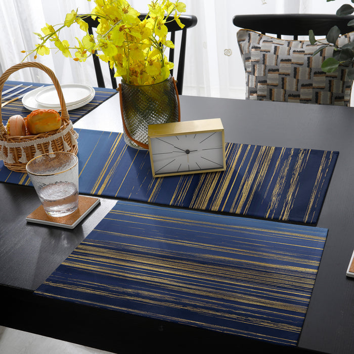 Blue Marbling yellow lines Table Flag And Table Mat Suit - LeobonZone