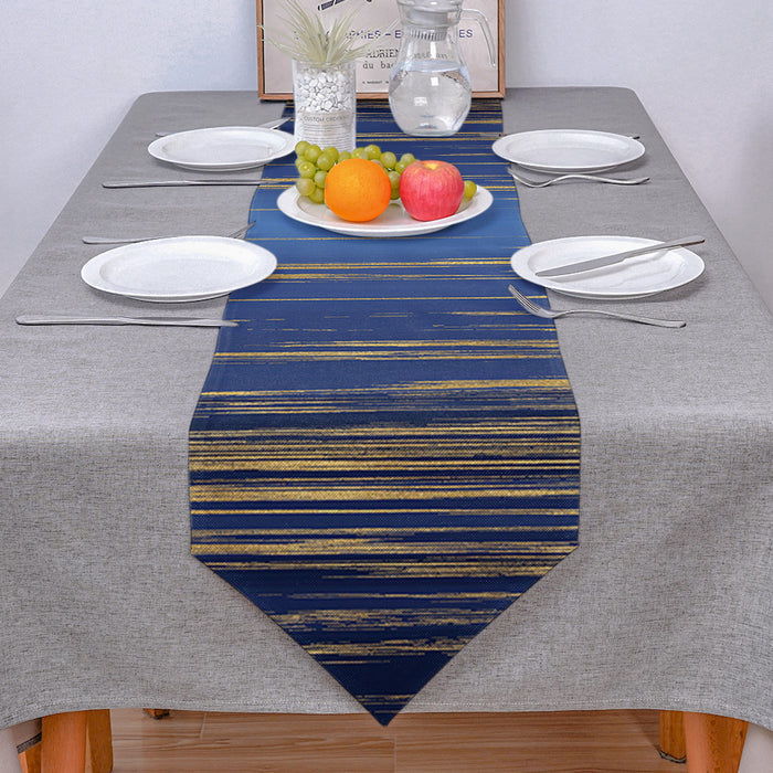 Blue Marbling yellow lines Table Runner Place Mats Sharp Angle - LeobonZone