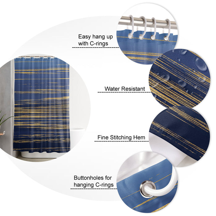 Blue Marbling yellow lines Waterproof Durable Shower Curtain - LeobonZone