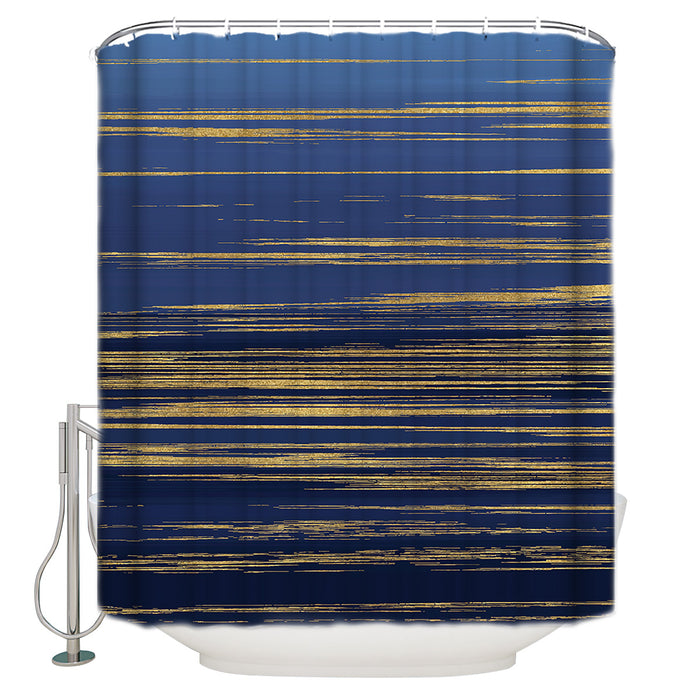 Blue Marbling yellow lines Waterproof Durable Shower Curtain - LeobonZone