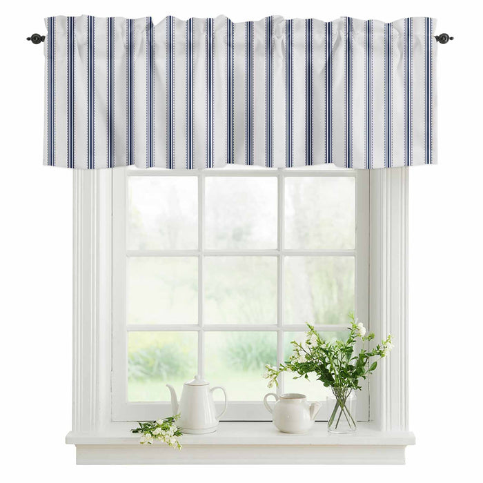 Blue Stripe Kitchen Window Valance Curtain, Vertical Striped Rod Pocket Light Filtering Window Topper, 54 x 18 Inch, 1 Panel