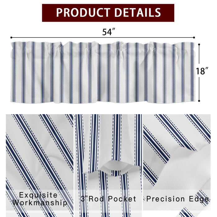 Blue Stripe Kitchen Window Valance Curtain, Vertical Striped Rod Pocket Light Filtering Window Topper, 54 x 18 Inch, 1 Panel