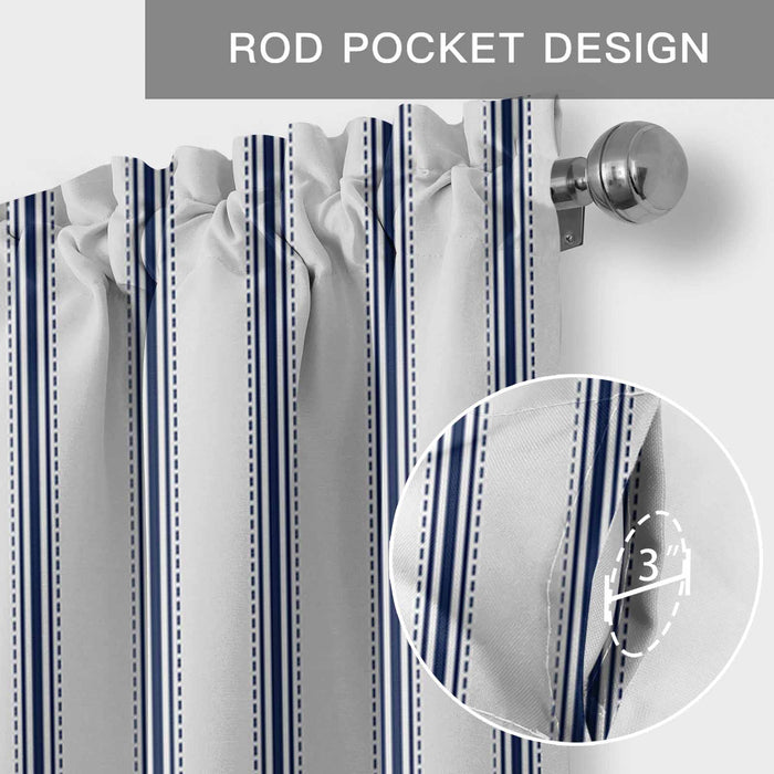 Blue Stripe Kitchen Window Valance Curtain, Vertical Striped Rod Pocket Light Filtering Window Topper, 54 x 18 Inch, 1 Panel
