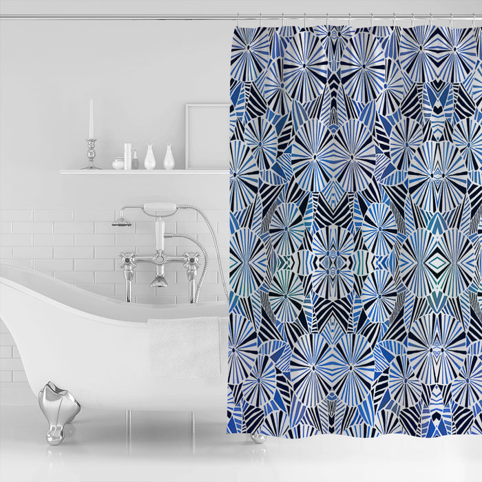 Blue Umbrella  geometric shower curtain - LeobonZone
