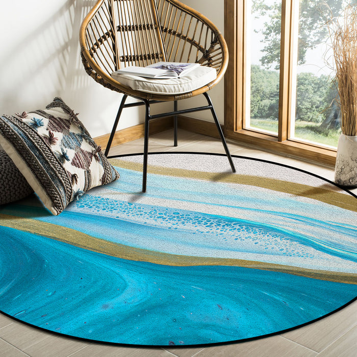 Blue Watercolor Gradient Marble Texture Circular Felt Rugs - LeobonZone