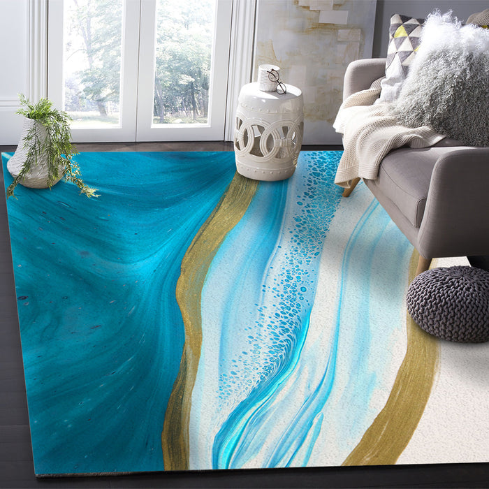 Blue Watercolor Gradient Marble Texture Right Angle Felt Rugs - LeobonZone