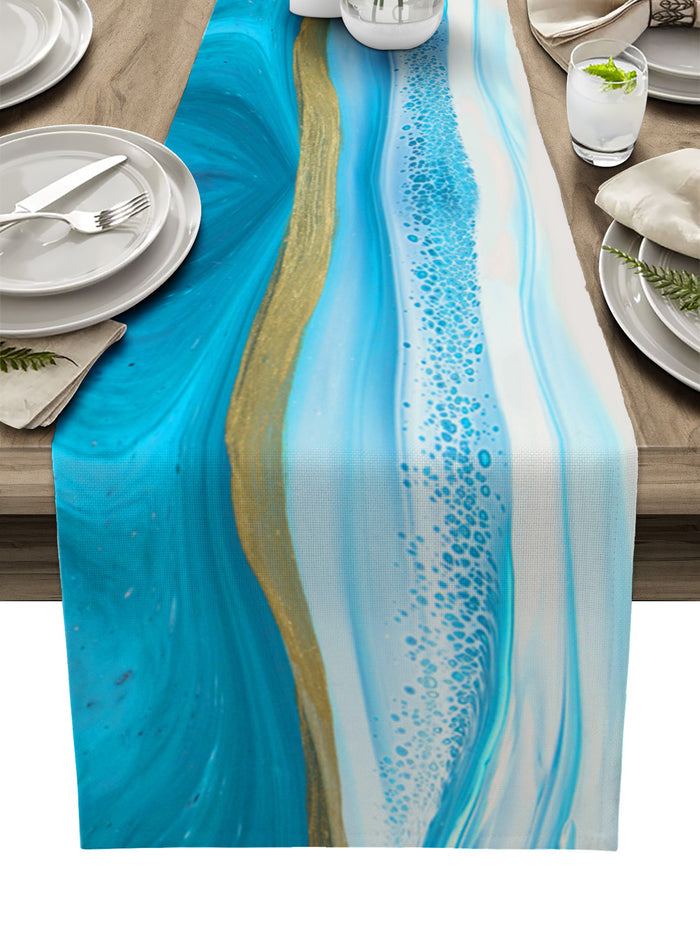 Blue Watercolor Gradient Marble Texture Table Runner Place Mats - LeobonZone