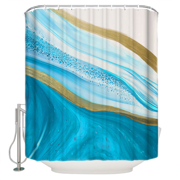 Blue Watercolor Gradient Marble Texture Waterproof Durable Shower Curtain - LeobonZone