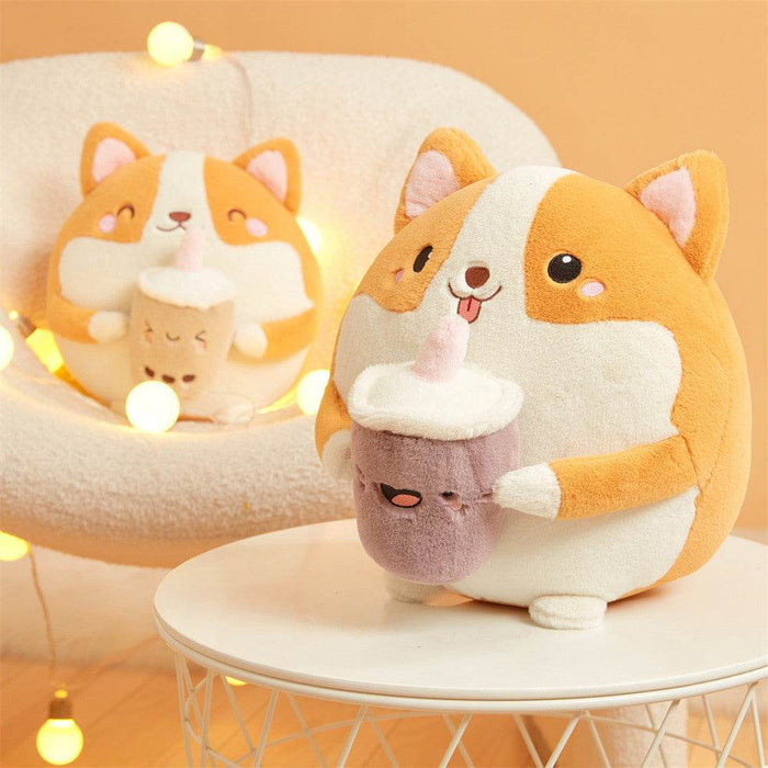 Boba drinking Corgi Plushie - Goodlifebean Stuffed Animals