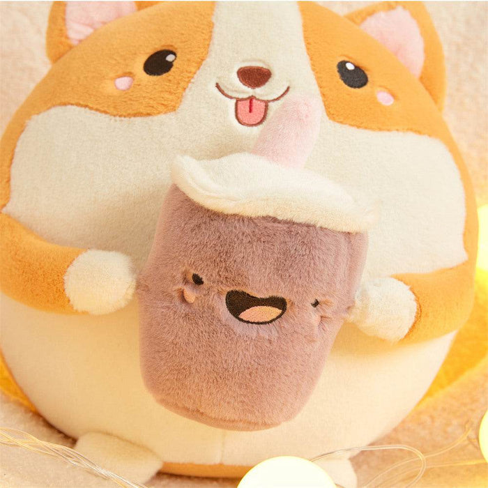 Boba drinking Corgi Plushie - Goodlifebean Stuffed Animals