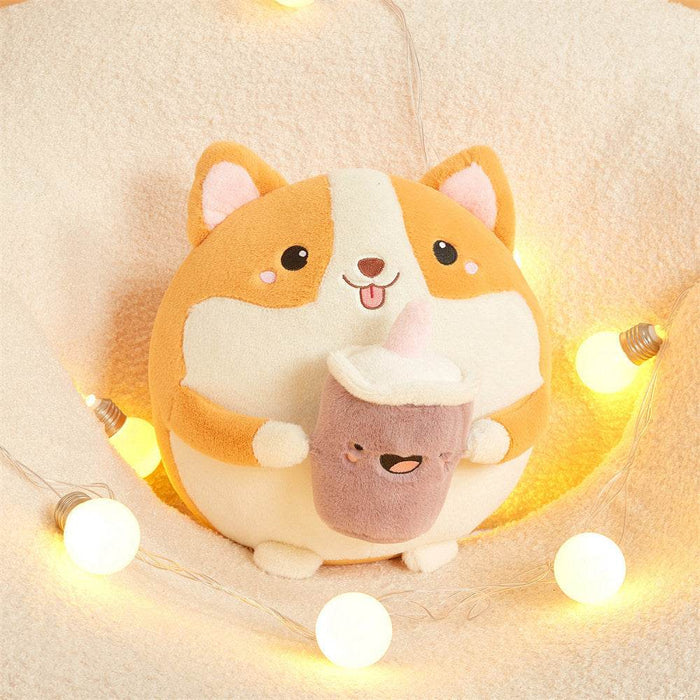 Boba drinking Corgi Plushie - Goodlifebean Stuffed Animals