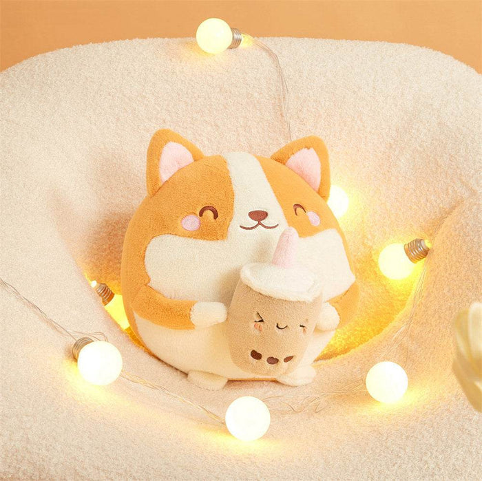 Boba drinking Corgi Plushie - Goodlifebean Stuffed Animals