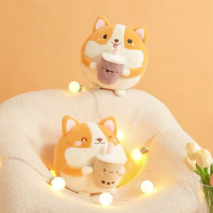 Boba drinking Corgi Plushie - Goodlifebean Stuffed Animals