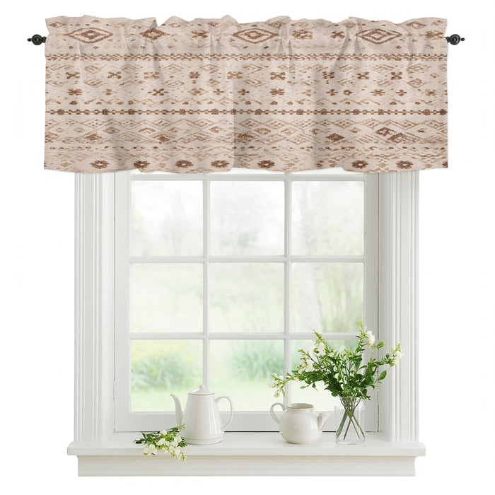Boho Kitchen Window Valance Curtain, Neutral Geometric Rod Pocket Light Filtering Window Topper, 54 x 18 Inch, 1 Panel