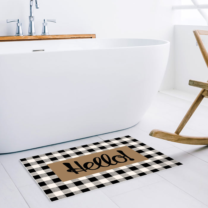 Brown black and white gray plaid background Non-Slip Waterproof  Doormat - LeobonZone