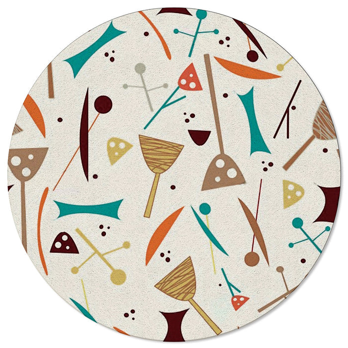 Brown Geometric Cartoon Circular Felt Rugs - LeobonZone