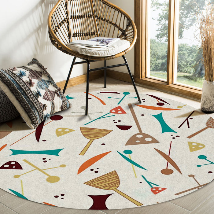 Brown Geometric Cartoon Circular Felt Rugs - LeobonZone