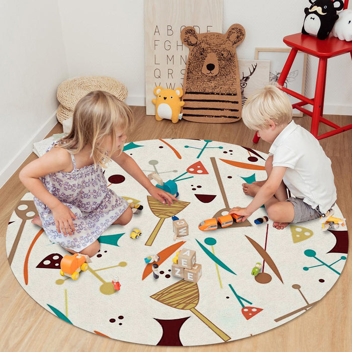 Brown Geometric Cartoon Circular Felt Rugs - LeobonZone