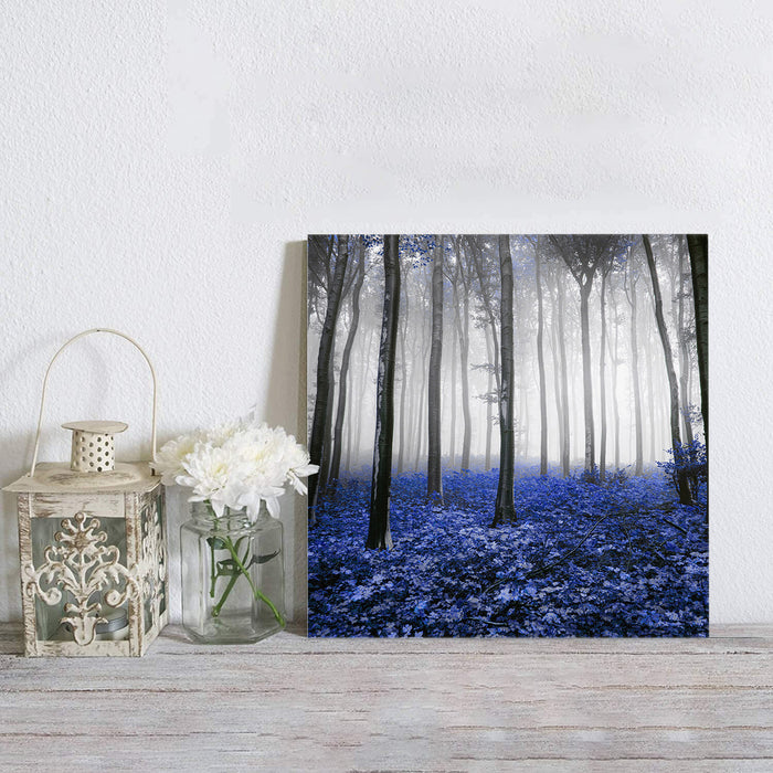 Autumn maple leaves woods nature and magic wild trees blue Canvas painting - LeobonZone