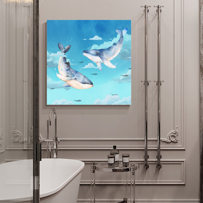 Blue whale cartoon version Canvas painting - LeobonZone