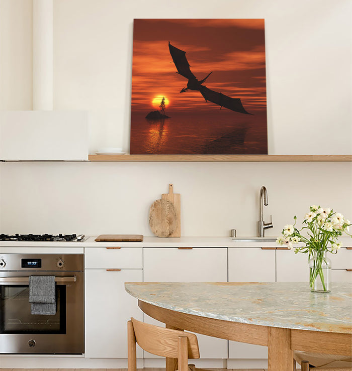 Dinosaur wings sky sunset white clouds Canvas painting - LeobonZone
