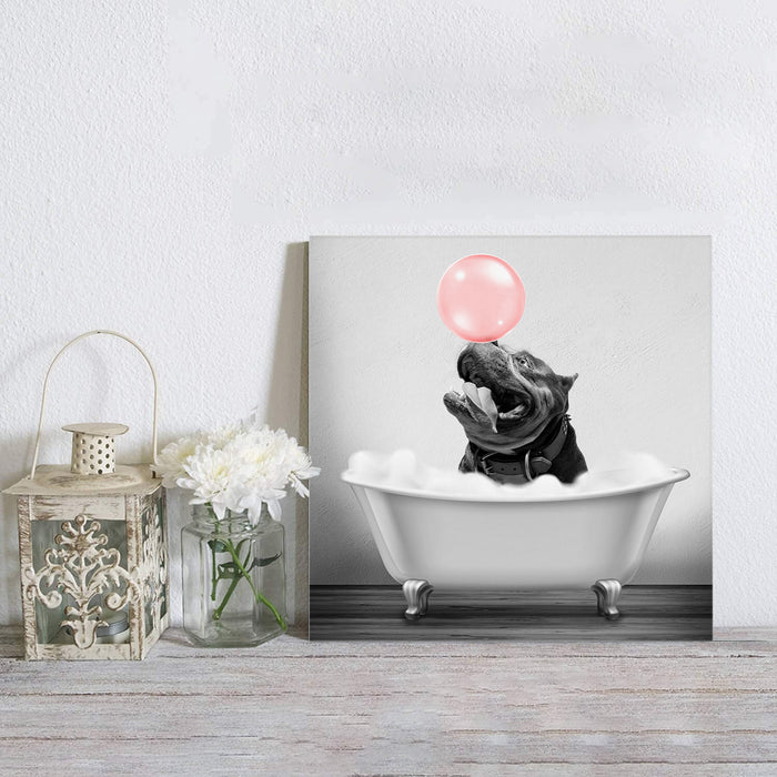 Funny bathtub bulldog pink bubble Canvas painting - LeobonZone