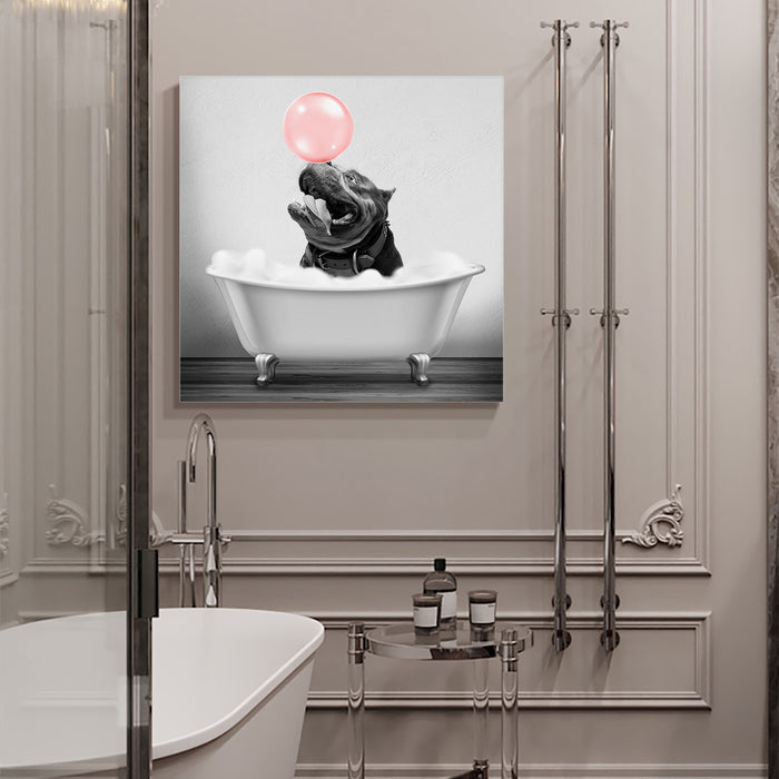 Funny bathtub bulldog pink bubble Canvas painting - LeobonZone