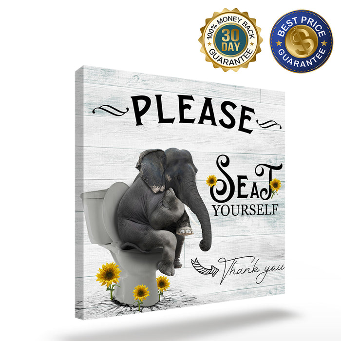 Funny elephant sitting on the toilet Canvas painting - LeobonZone