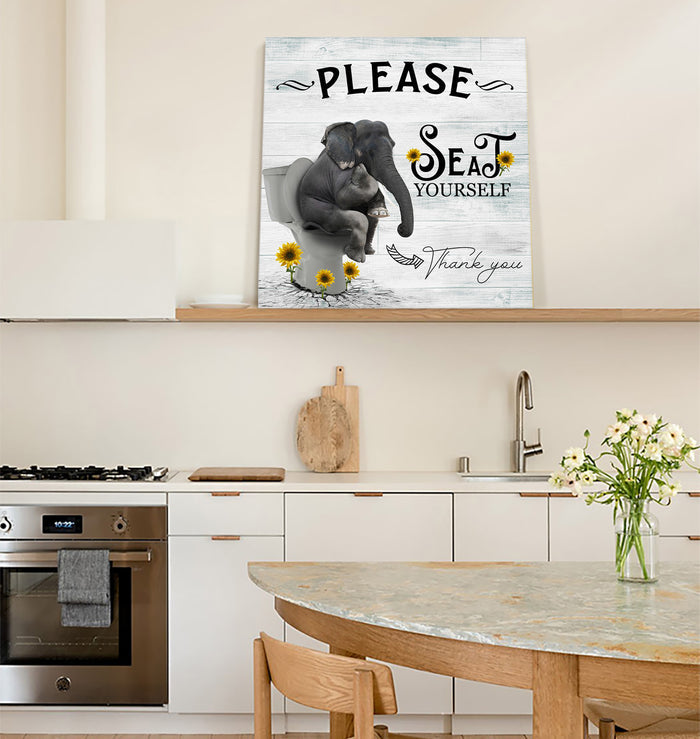 Funny elephant sitting on the toilet Canvas painting - LeobonZone