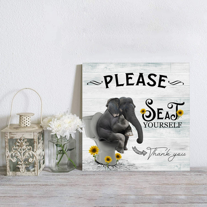 Funny elephant sitting on the toilet Canvas painting - LeobonZone