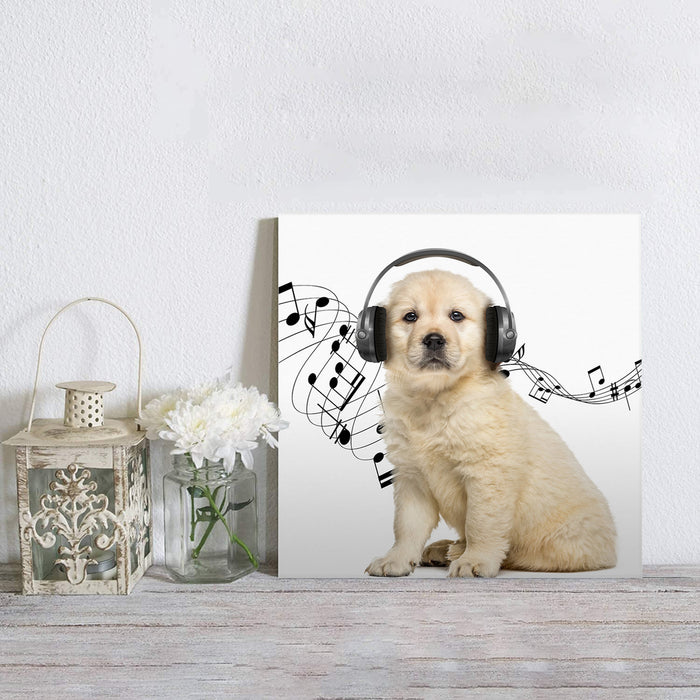 Golden retriever headphone music funny Canvas painting - LeobonZone