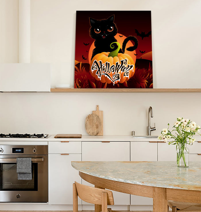 Halloween pumpkin black cat bat autumn Canvas painting - LeobonZone