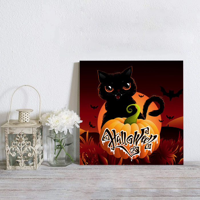 Halloween pumpkin black cat bat autumn Canvas painting - LeobonZone