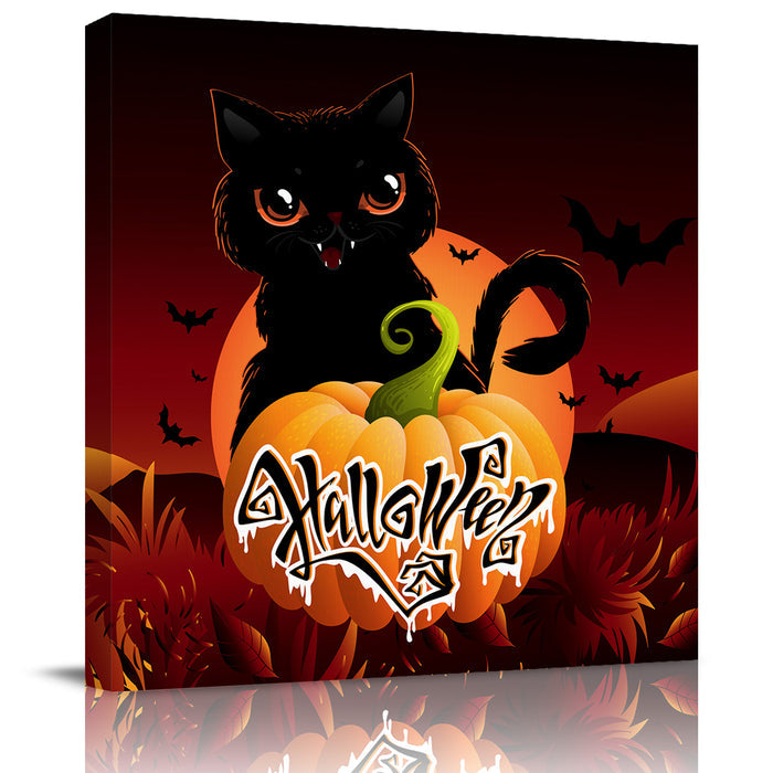 Halloween pumpkin black cat bat autumn Canvas painting - LeobonZone