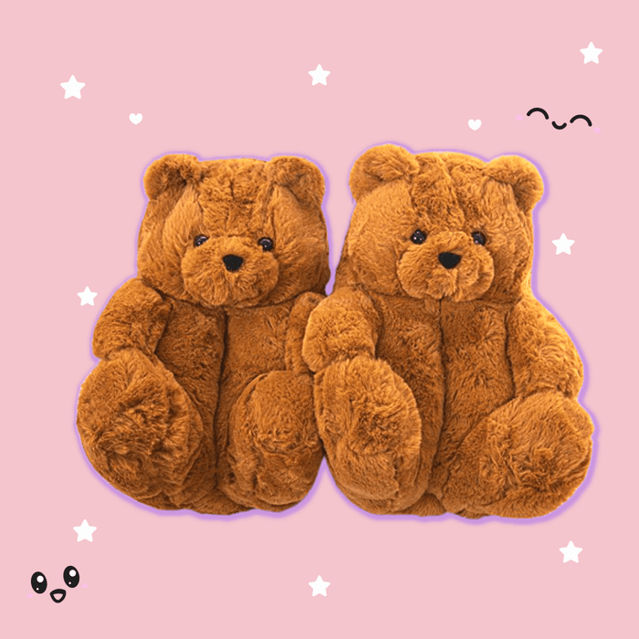 Caramel Brown Teddy Bear Plush Slippers - Goodlifebean Shoes