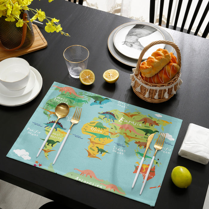 Cartoon dinosaur map Personalized Table Placemats - LeobonZone