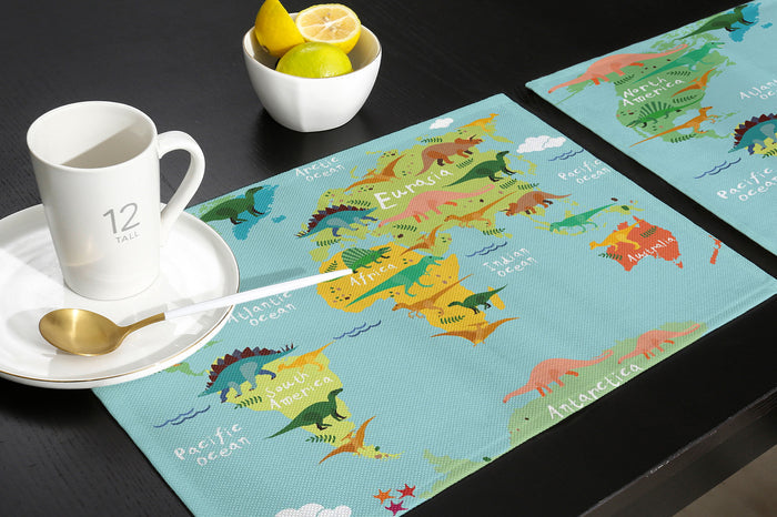 Cartoon dinosaur map Personalized Table Placemats - LeobonZone
