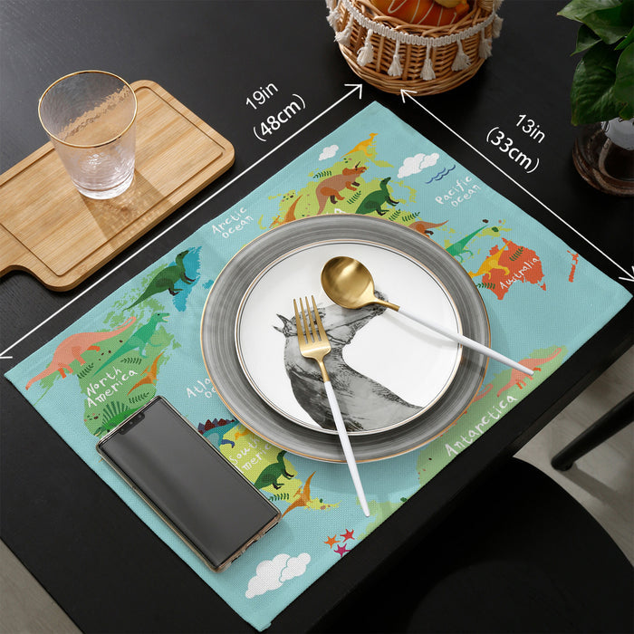 Cartoon dinosaur map Personalized Table Placemats - LeobonZone