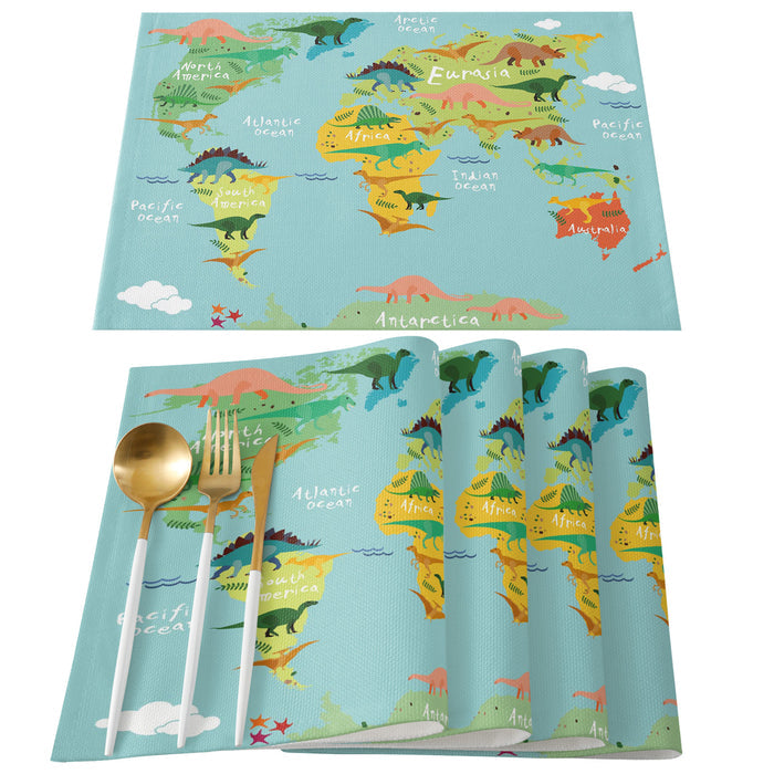Cartoon dinosaur map Personalized Table Placemats - LeobonZone