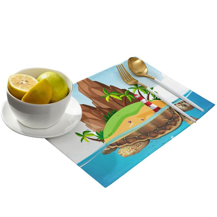 Cartoon tortoise island Personalized Table Placemats - LeobonZone