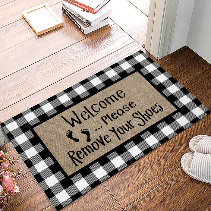 Character black and white gray plaid background Non-Slip Waterproof  Doormat - LeobonZone