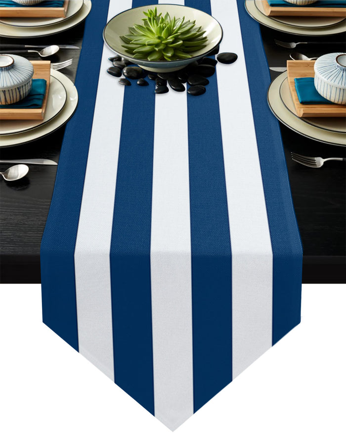 Classic Blue And White Stripe Table Runner Place Mats - LeobonZone