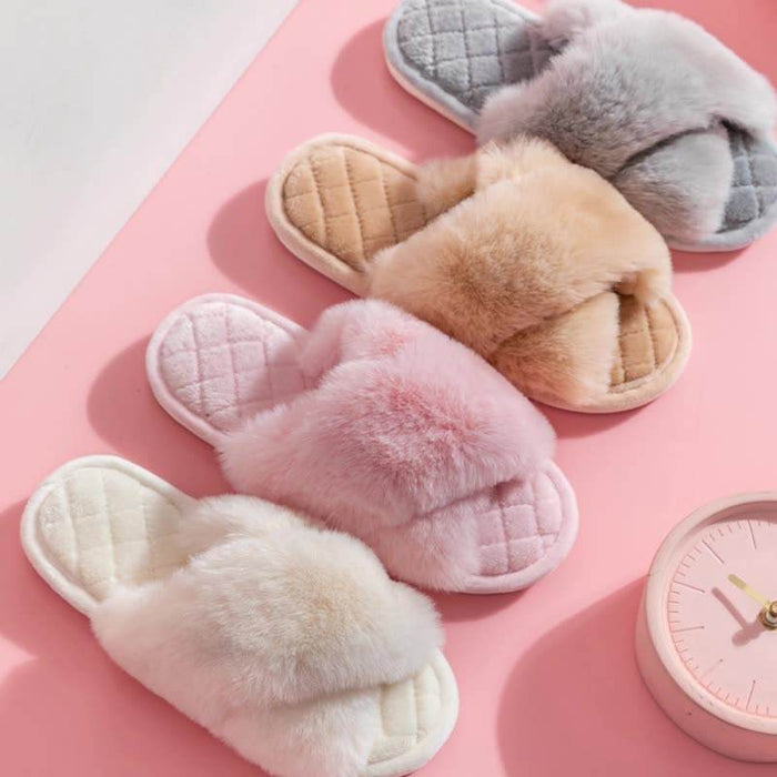 Comfy Cross - Strap Plush Indoor Slippers - Goodlifebean Shoes