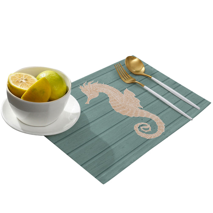 Cyan wood grain background seahorse Personalized Table Placemats - LeobonZone