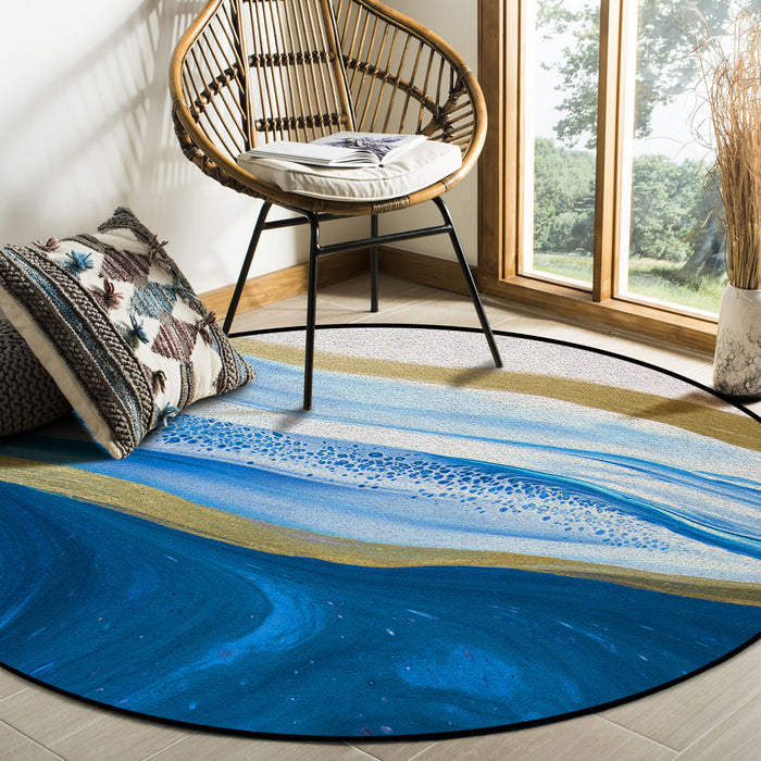 Deep Blue Watercolor Gradient Marble Texture Circular Felt Rugs - LeobonZone