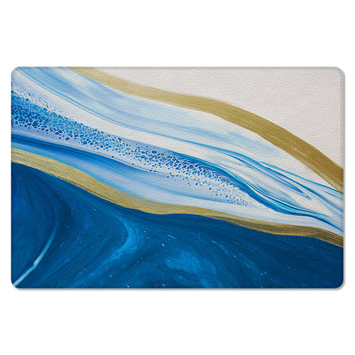 Deep Blue Watercolor Gradient Marble Texture Leather Doormat - LeobonZone