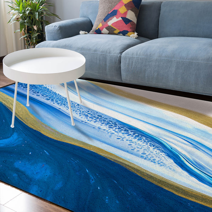 Deep Blue Watercolor Gradient Marble Texture Sponge Rillet Rubber Rugs - LeobonZone