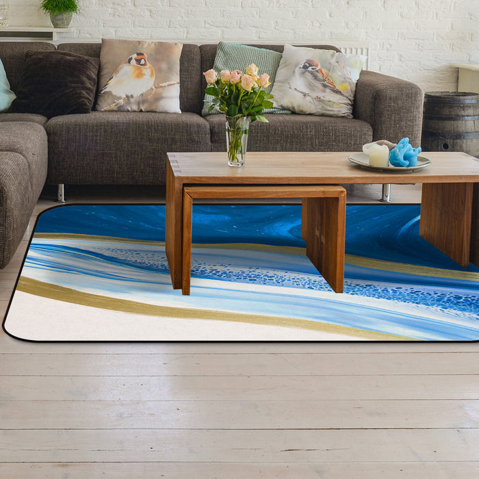 Deep Blue Watercolor Gradient Marble Texture Sponge Rillet Rubber Rugs - LeobonZone